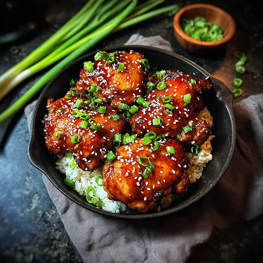 sticky honey gochujang chicken food photograph 3