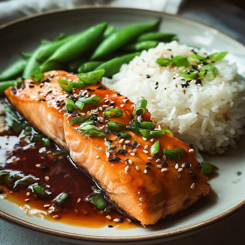 teriyaki salmon steamed food photograph 1
