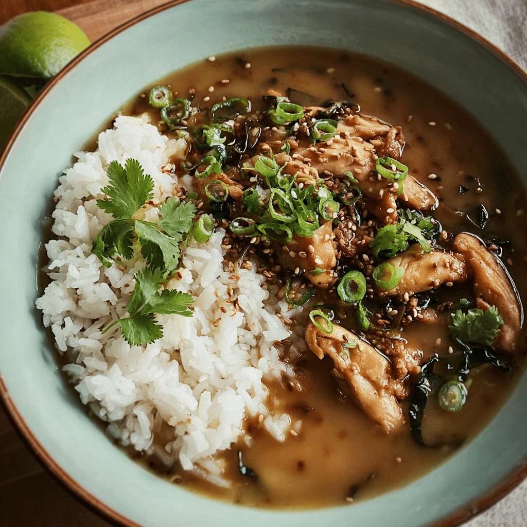 miso ginger chicken rice food photograph 2