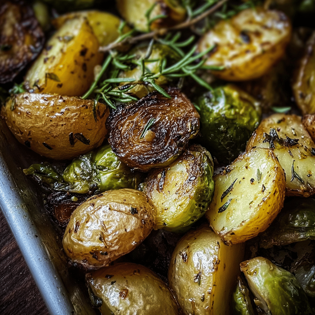 roasted brussels sprouts potatoes midjourney photo