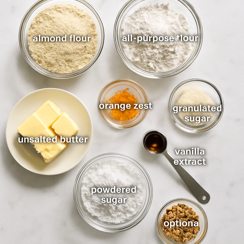 almond orange crescent cookies ingredients photo