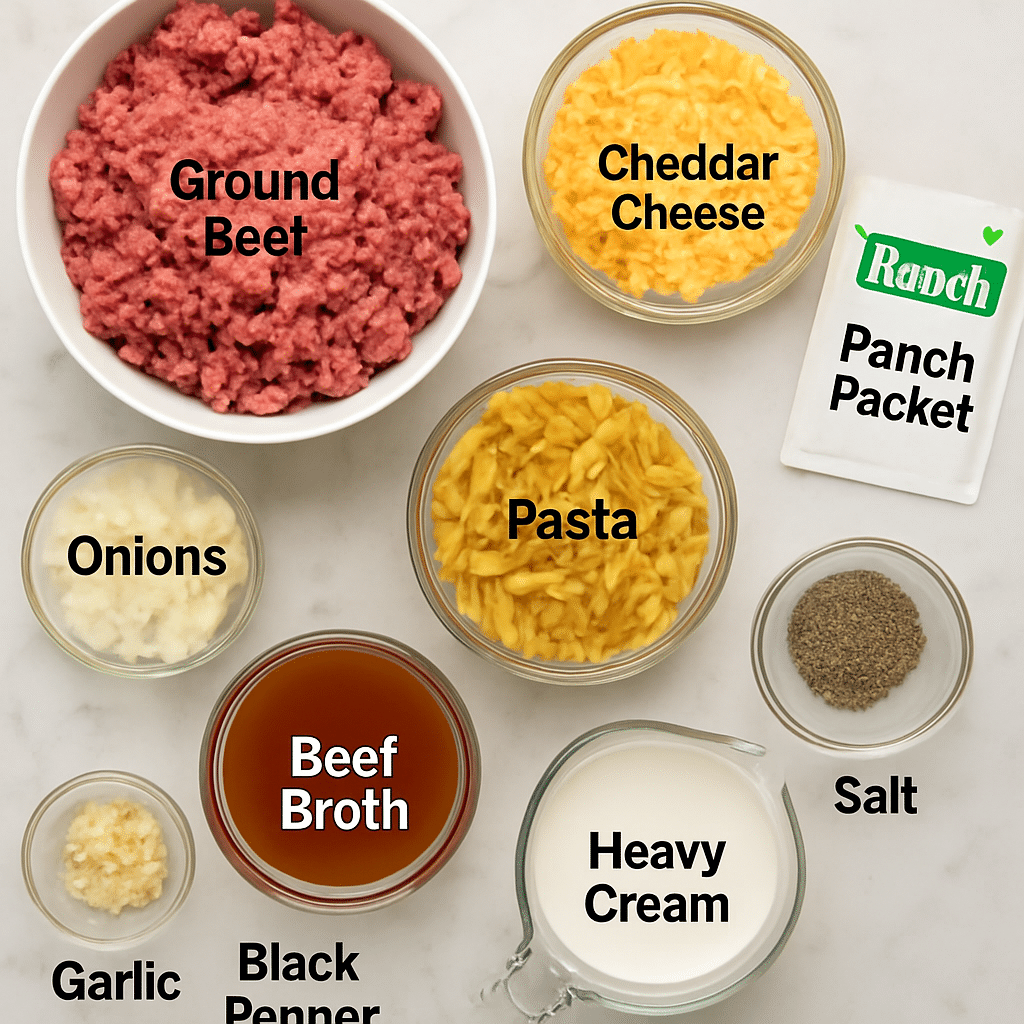 beef cheddar ranch pasta ingredients photo