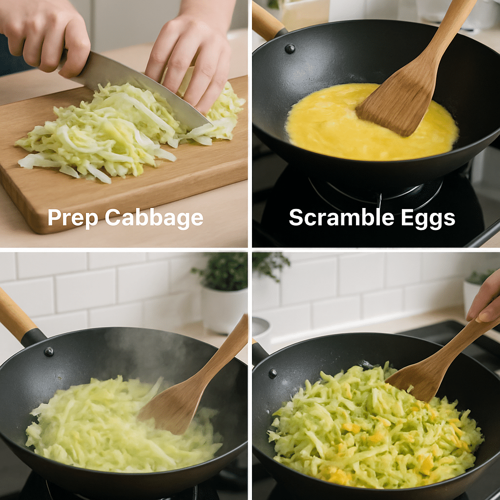 cabbage egg stir fry process photo