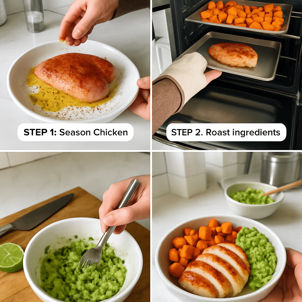 chicken avocado mojo bowl process photo