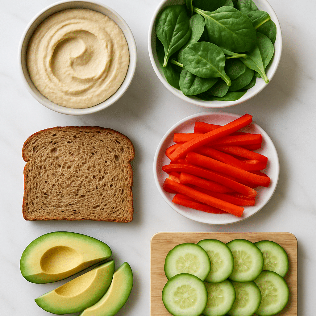 Mediterranean Veggie Hummus Sandwich ingredients photo