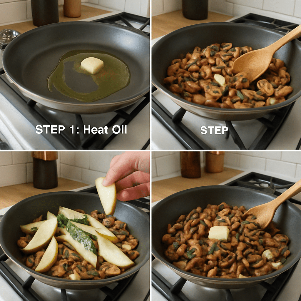 pear mushroom saute process photo
