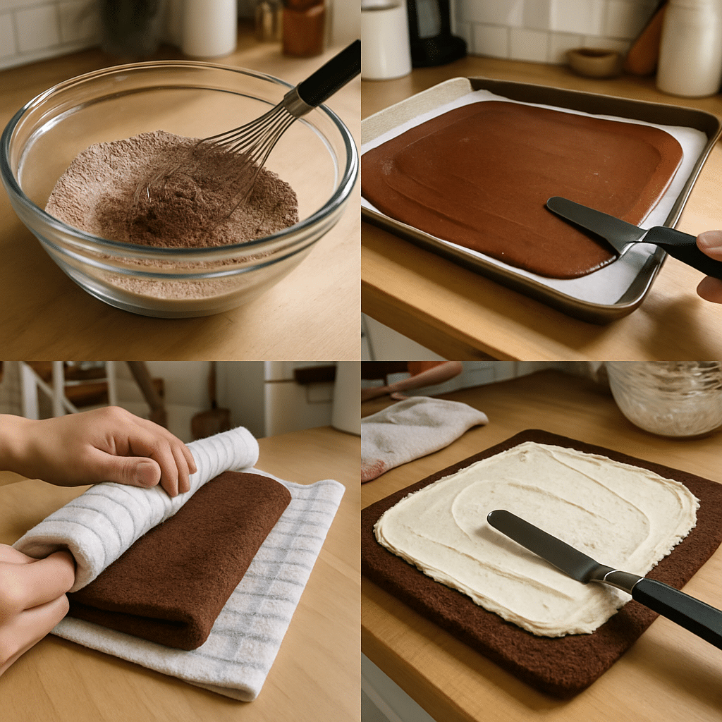 peppermint ganache swiss roll process photo