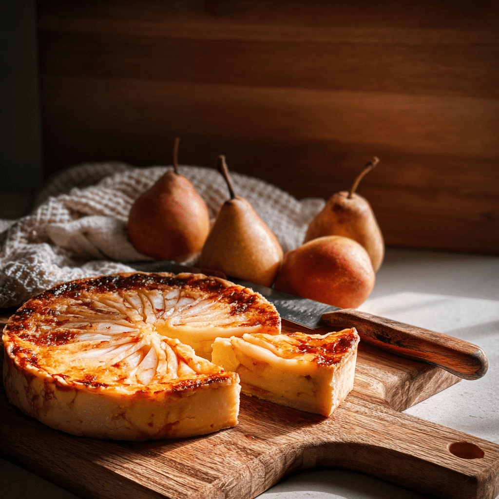 spiced pear custard tart midjourney photo