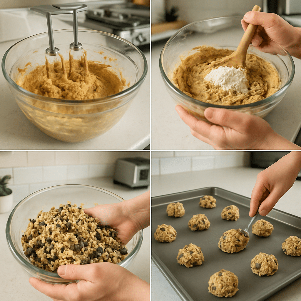 chocolate chip oatmeal cookies process photo