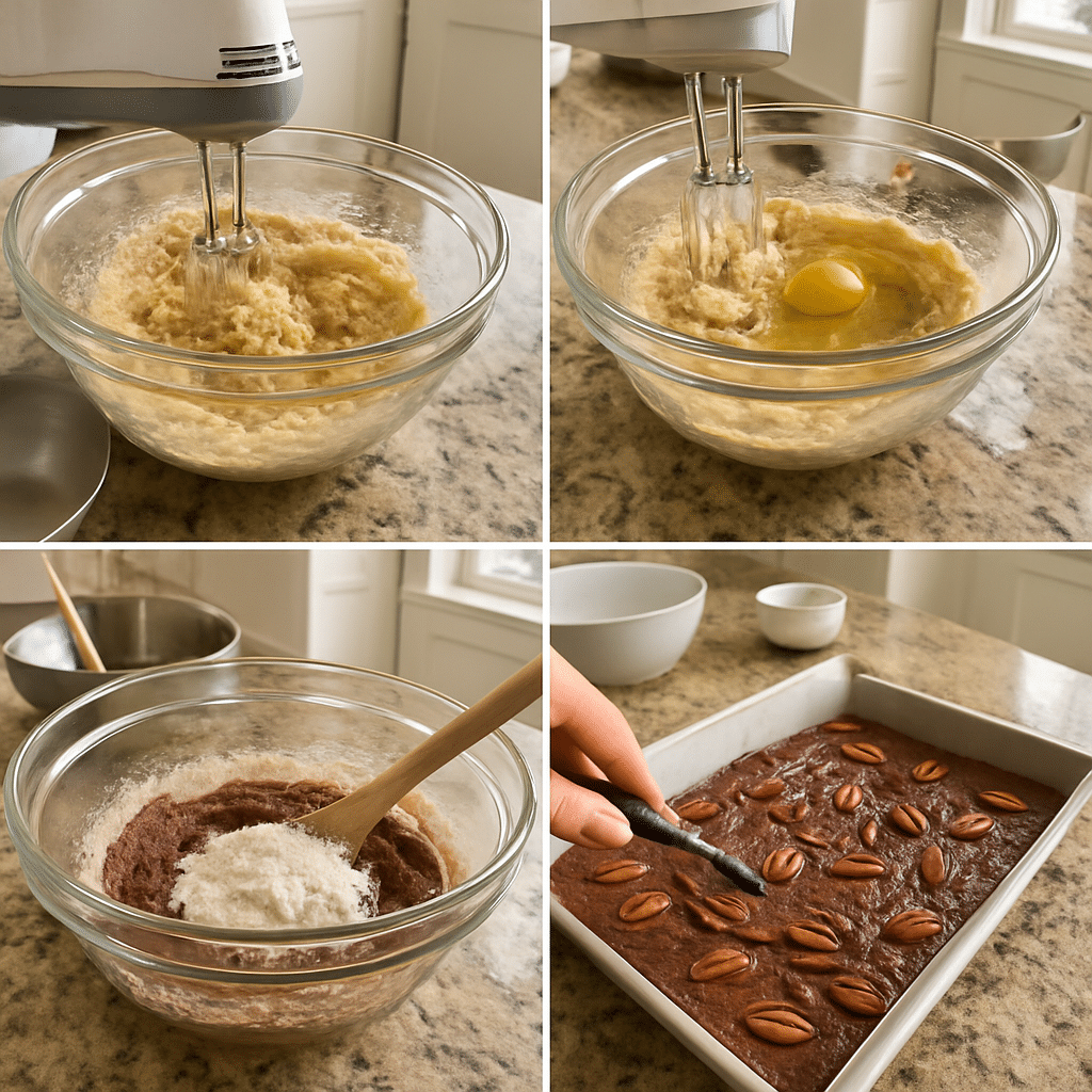 chocolate pecan pie bars process photo