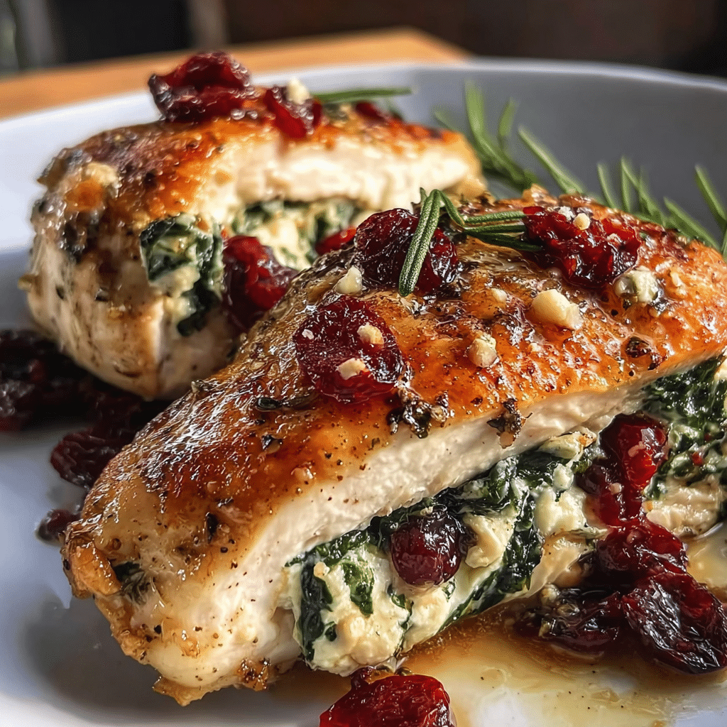 cranberry spinach stuffed chicken midjourney photo