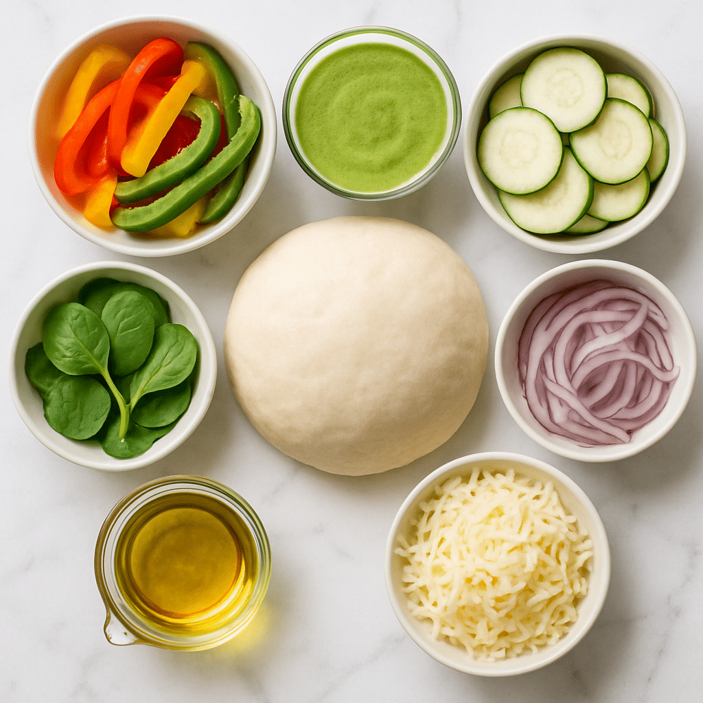 green goddess vegetable pizza ingredients photo