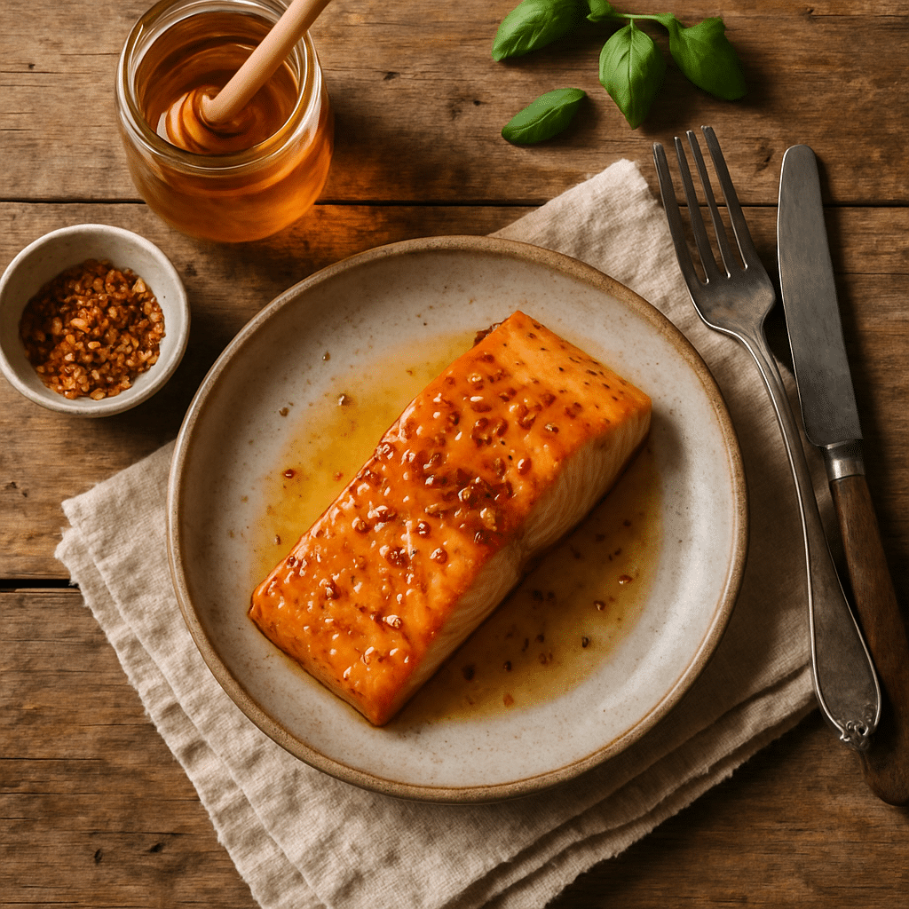 hot honey glazed salmon midjourney photo