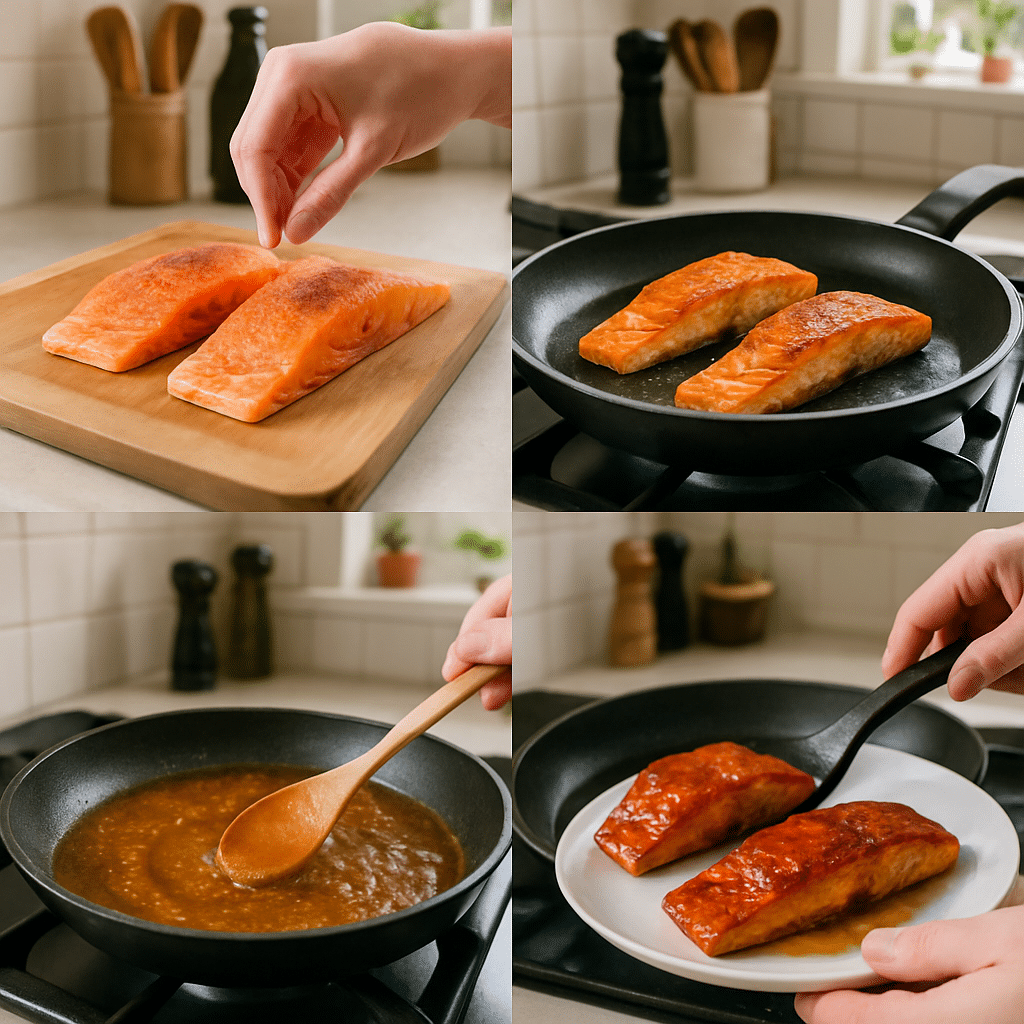 hot honey glazed salmon process photo