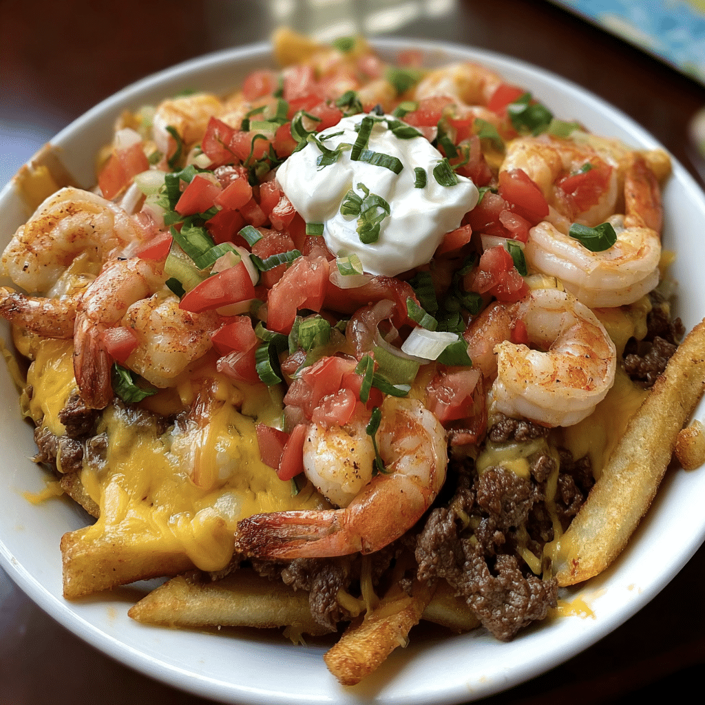 shrimp beef nacho fries midjourney photo