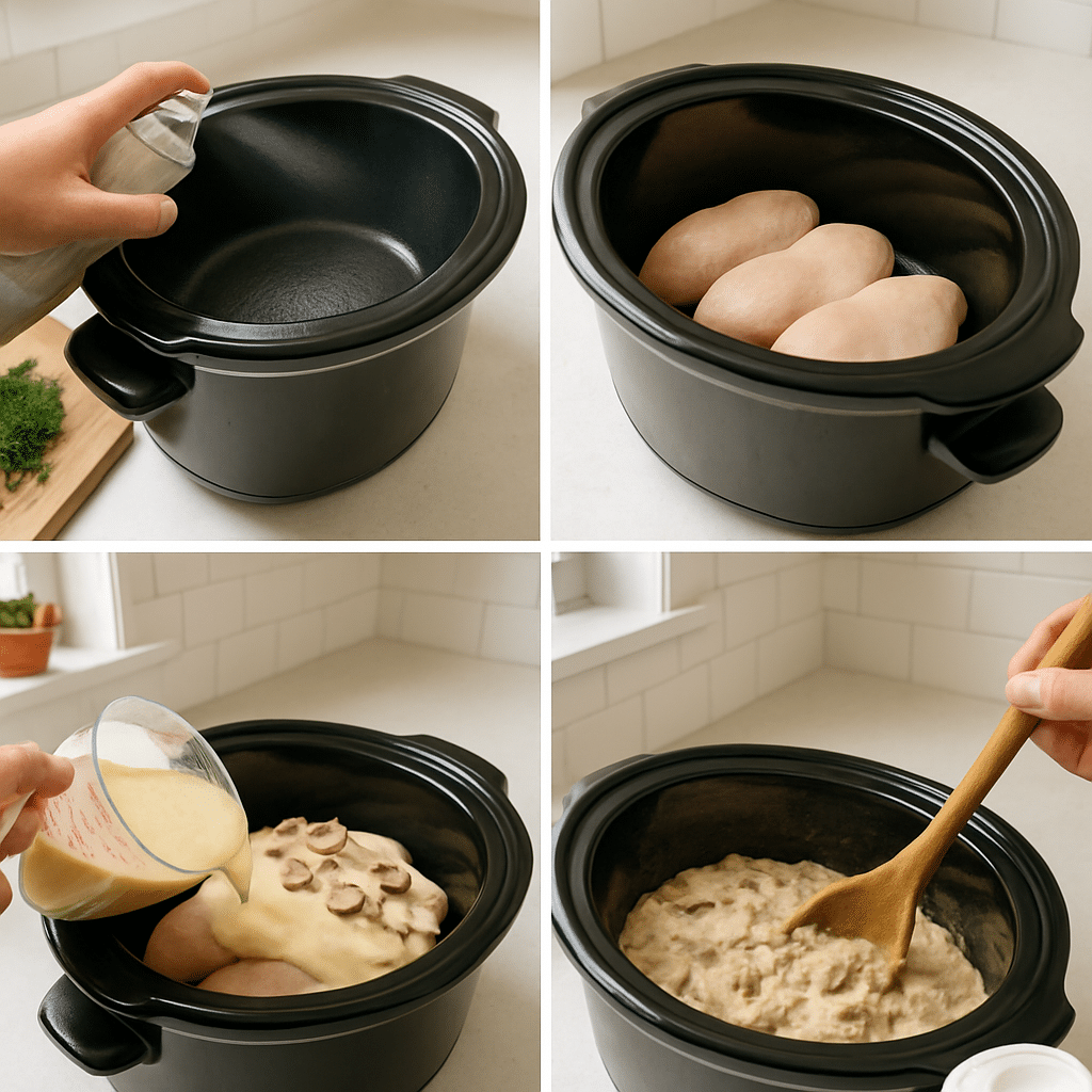 slow cooker chicken mushrooms process photo