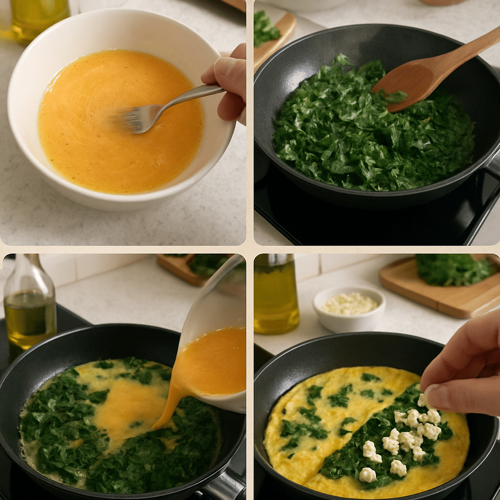 spinach feta omelette process photo