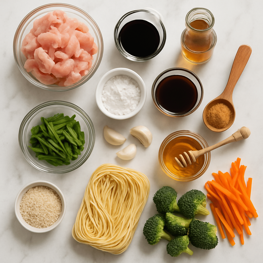 sticky garlic chicken noodles ingredients photo