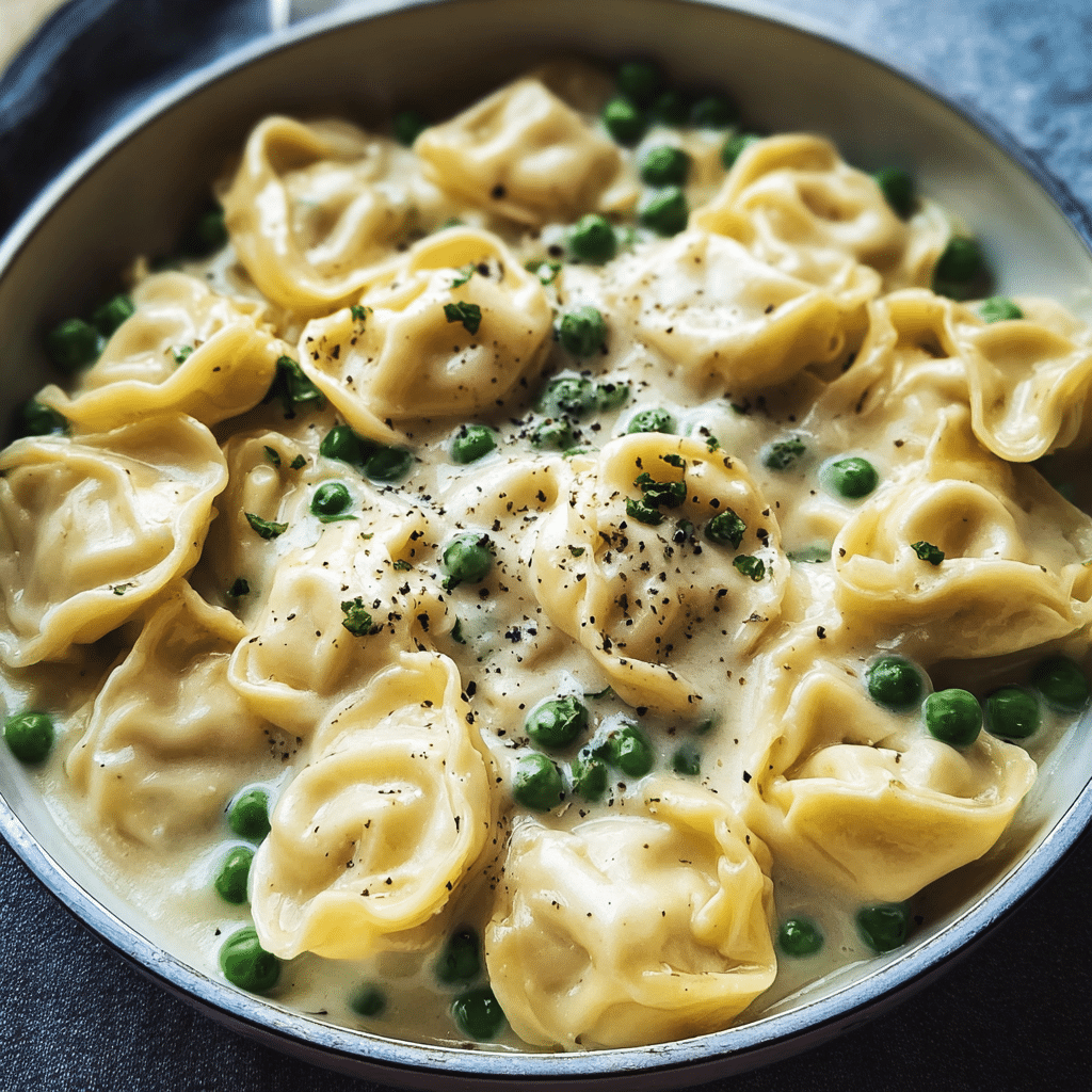 tortellini alfredo peas midjourney photo