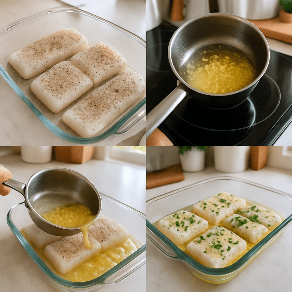 garlic butter baked cod process photo